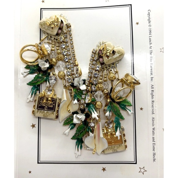 Vintage Lunch at The Ritz Extremely Persuasive 24KT Gold Plated Clip-on Earrings - Picture 1 of 16